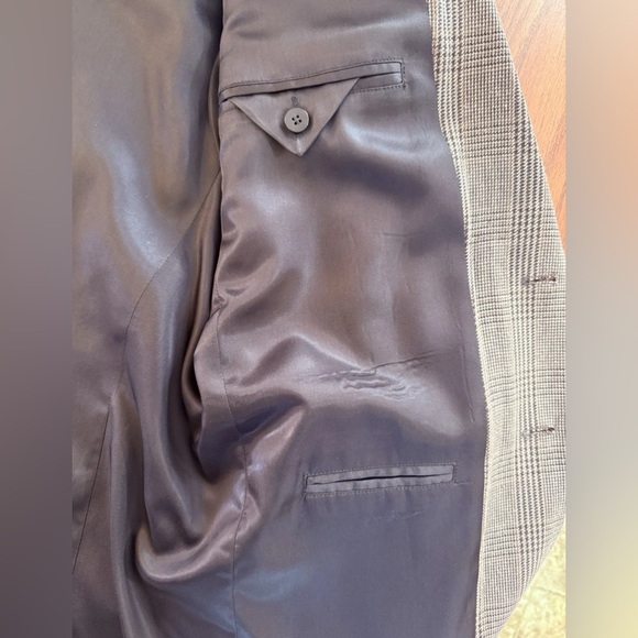 Oscar De La Renta Silk Blazer Mens Size 43 Brown Sport Coat Jacket Houndstooth - Picture 9 of 10